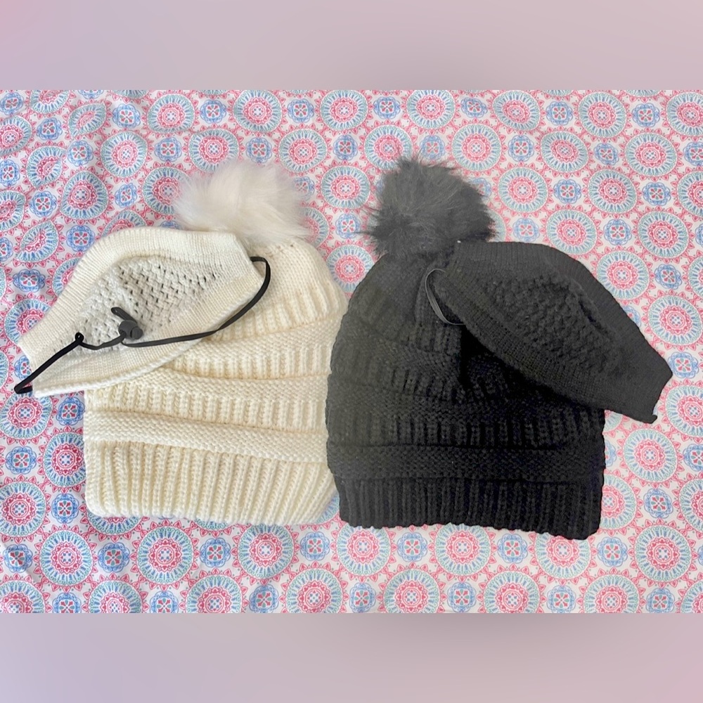 Winter beanie with matching mask with pompom, Unisex adult, one size - 2 colors